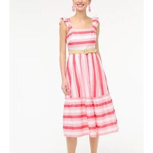 J. Crew Factory Striped Squareneck Midi Dress Guava Spring Blossom Pink Sz 2